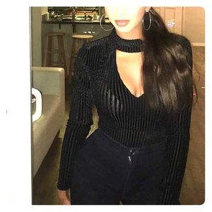 Black corduroy bodysuit long sleeved
